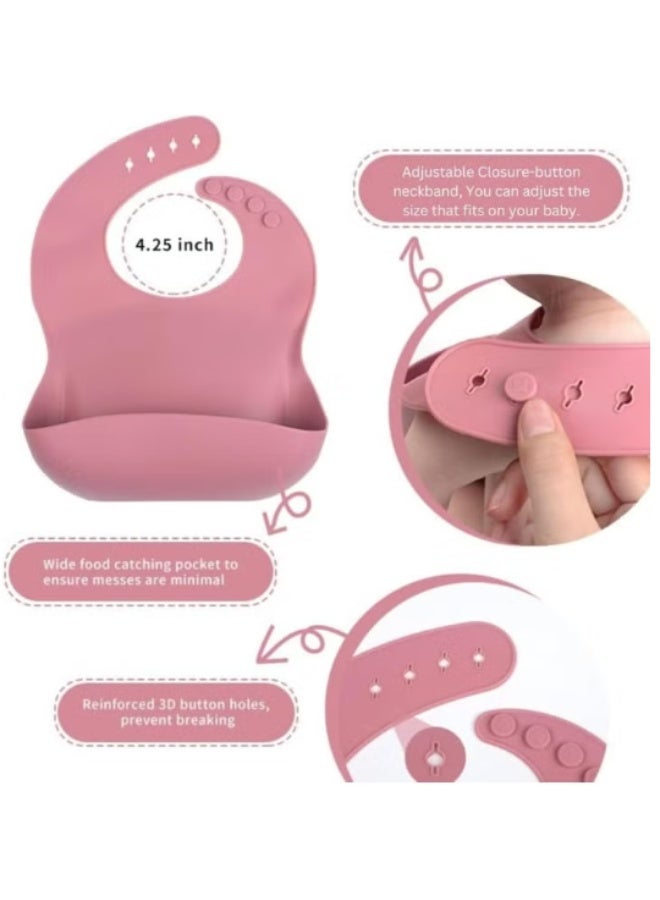 Silicone baby feeding set, weaning supplies, includes suction cups and divided plates, adjustable bib, baby utensils, spoons, forks and cup - great toys for babies (burgundy) - Image 4